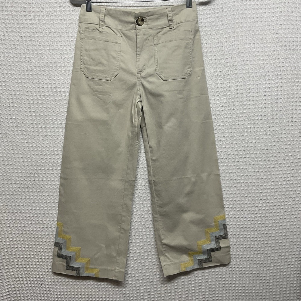 NEW Anthropologie Hallee Embroidered Wide-Leg Pants Size 4 Festival Boho 29x 25